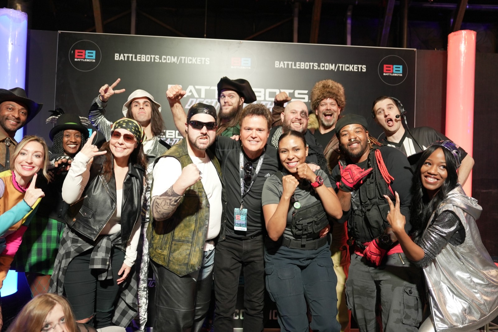 Donny Osmond with the crew at the BattleBots Arena in Las Vegas